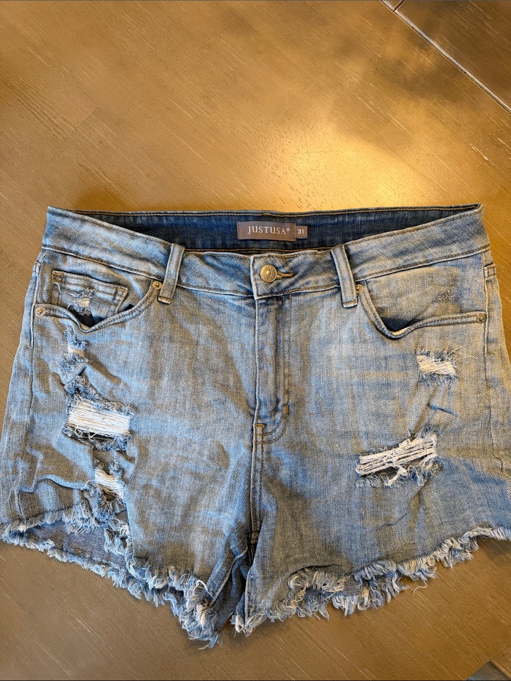 Just USA Light Blue Ripped Denim Cutoff Shorts